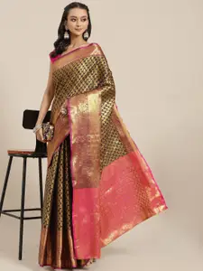 Silk Land Black & Pink Ethnic Motifs Zari Brocade Banarasi Saree