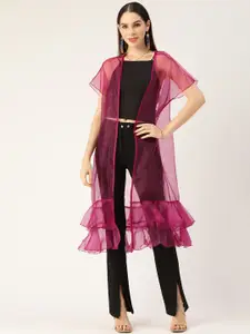 Antheaa Women Purple Solid Longline Shrug