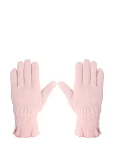 FabSeasons Women Pink Solid Woolen Winter Gloves With Faux Fur On The Inner Side