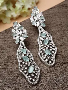 KARATCART Silver Plated Lime Green Classic Drop Earrings