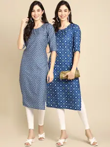 7Threads Women Pack of 2 Block Print Handloom Crepe Kurta