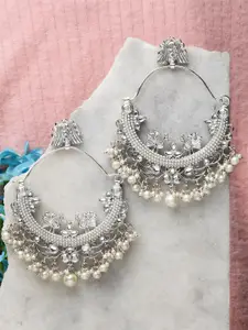KARATCART Silver-Plated & Off White Classic Chandbalis Earrings