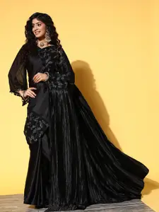 Tikhi Imli Black Floral Sequinned Satin Saree