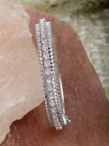 KARATCART Silver-Plated & Pink American Diamond Studded Bangle
