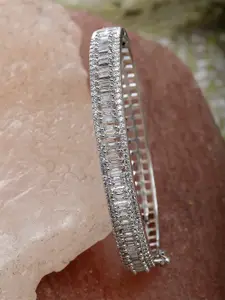 KARATCART Women Silver-Toned American Diamond Studded Bangles