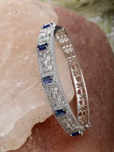 KARATCART Silver-Plated Blue AD-Studded Bangle