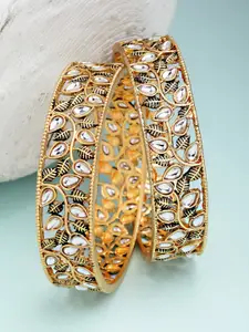 KARATCART Set Of 2  Gold-Plated White Stone Studded Bangle
