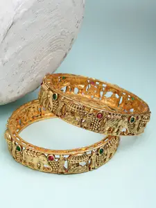 KARATCART Set Of 2 Gold-Plated Rajwadi Temple Bangles