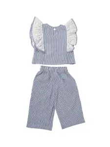 A Little Fable Girls Blue & White Striped Top with Trousers