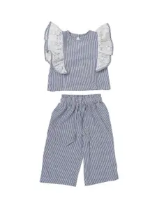 A Little Fable Girls Blue & White Striped Top with Trousers