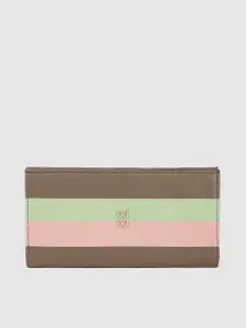 Baggit Women Olive Green & Pink Striped Two Fold Wallet