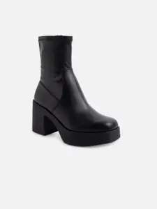 ALDO Women Black Solid Leather Zip Up Boots