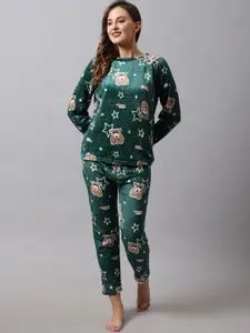 TAG 7 Women Green & Off White Printed Night suit