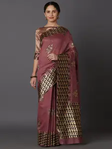 Mitera Mauve & Gold-Toned Woven Design Zari Silk Blend Banarasi Saree