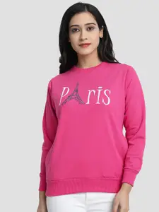 CHOZI Women Pink Typography Printed Rapid Dry Sweatshirt