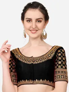 PUJIA MILLS Women's Black Heavy Bridal Embroidered Readymade Blouse
