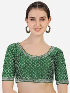 PUJIA MILLS Green Embroidered Readymade Saree Blouse