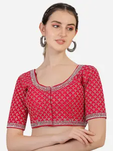 PUJIA MILLS Red Embroidered Saree Blouse