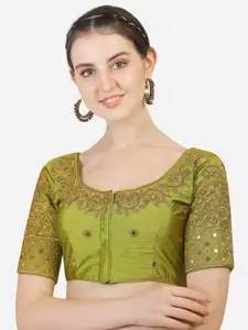 PUJIA MILLS Green Embroidered Silk Padded Blouse