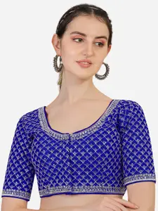 PUJIA MILLS Women Blue Embroidery Saree Blouse