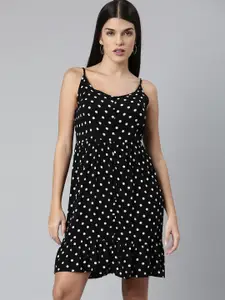 ANI Black & White Polka Dots Print A-Line Dress