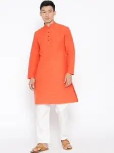 SG LEMAN Men Orange Pure Cotton Kurta with Pyjamas