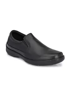 Alleviater Men Black Solid Leather Formal Slip-Ons