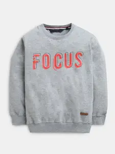 Hopscotch Hopscotch Boys Grey Text Print Full Sleeves Sweatshirt