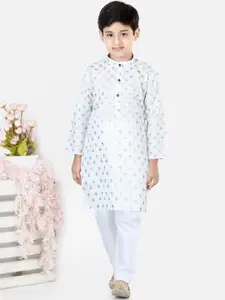 BownBee Boys White Pure Cotton Kurta with Trousers