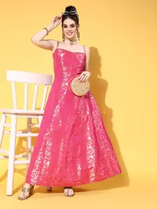 Chhabra 555 Women Pretty Pink Ethnic Motifs Brocade Dress