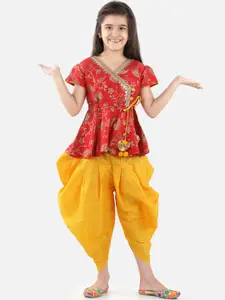 BownBee Girls Floral Printed Empire Kurta Top with Dhoti Pants