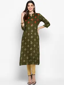 Vbuyz Women Green Embroidered Kurta