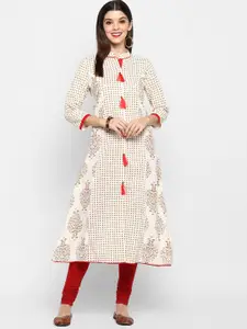 Vbuyz Women Beige Checked Kurta