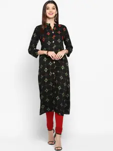 Vbuyz Women Black Geometric Printed Kurta