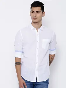 LOCOMOTIVE Men White Slim Fit Self Design Casual Shirt