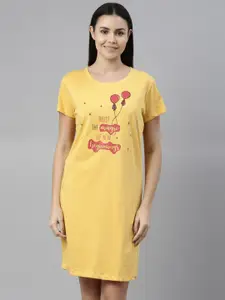 Curare Women Yellow Printed Nightdress