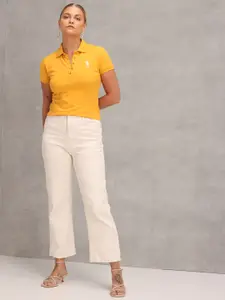 U.S. Polo Assn. Women U S Polo Assn Women Yellow Polo Collar Slim Fit T-shirt