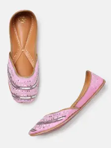 House of Pataudi Women Sequins Embellished Ethnic Mojaris