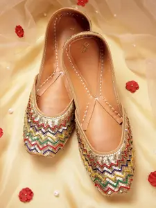 House of Pataudi Women Sequins & Thread Work Embellished Ethnic Mojaris