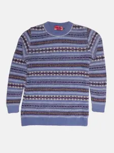 CHIMPRALA Girls Blue & Beige Cable Knit Pullover