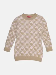 CHIMPRALA Girls Beige & Off White Floral Pullover with Embroidered Detail