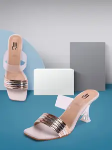 TWIN TOES Peach-Coloured Striped Kitten Sandal Heels