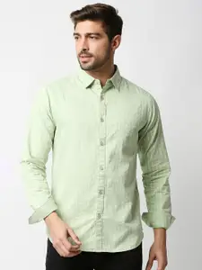 VALEN CLUB Men Green Slim Fit Striped Cotton Casual Shirt
