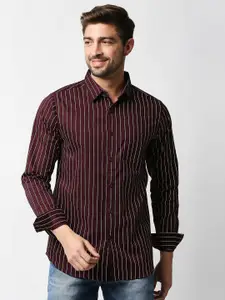 VALEN CLUB Men Maroon Slim Fit Striped Cotton Casual Shirt