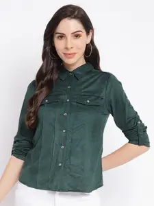 Latin Quarters Green Roll-Up Sleeves Top