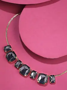 Yellow Chimes Gold Toned Black Stone studded Necklace