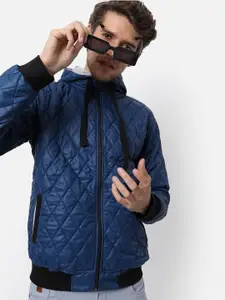 Campus Sutra Men Blue Quilted Casual Jacket