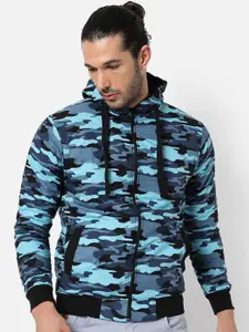 Campus Sutra Men Blue Camouflage Windcheater Bomber Jacket