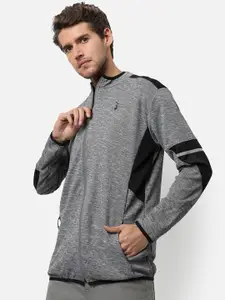 Campus Sutra Men Grey Abstract Sporty Jacket
