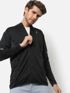 Campus Sutra Men Charcoal Windcheater Outdoor Sporty Jacket with Patchwork